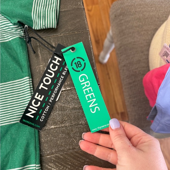 18 GREENS NWT Future Champion Gear Green Striped Polo Performance Cotton L 12-14 - Picture 4 of 6